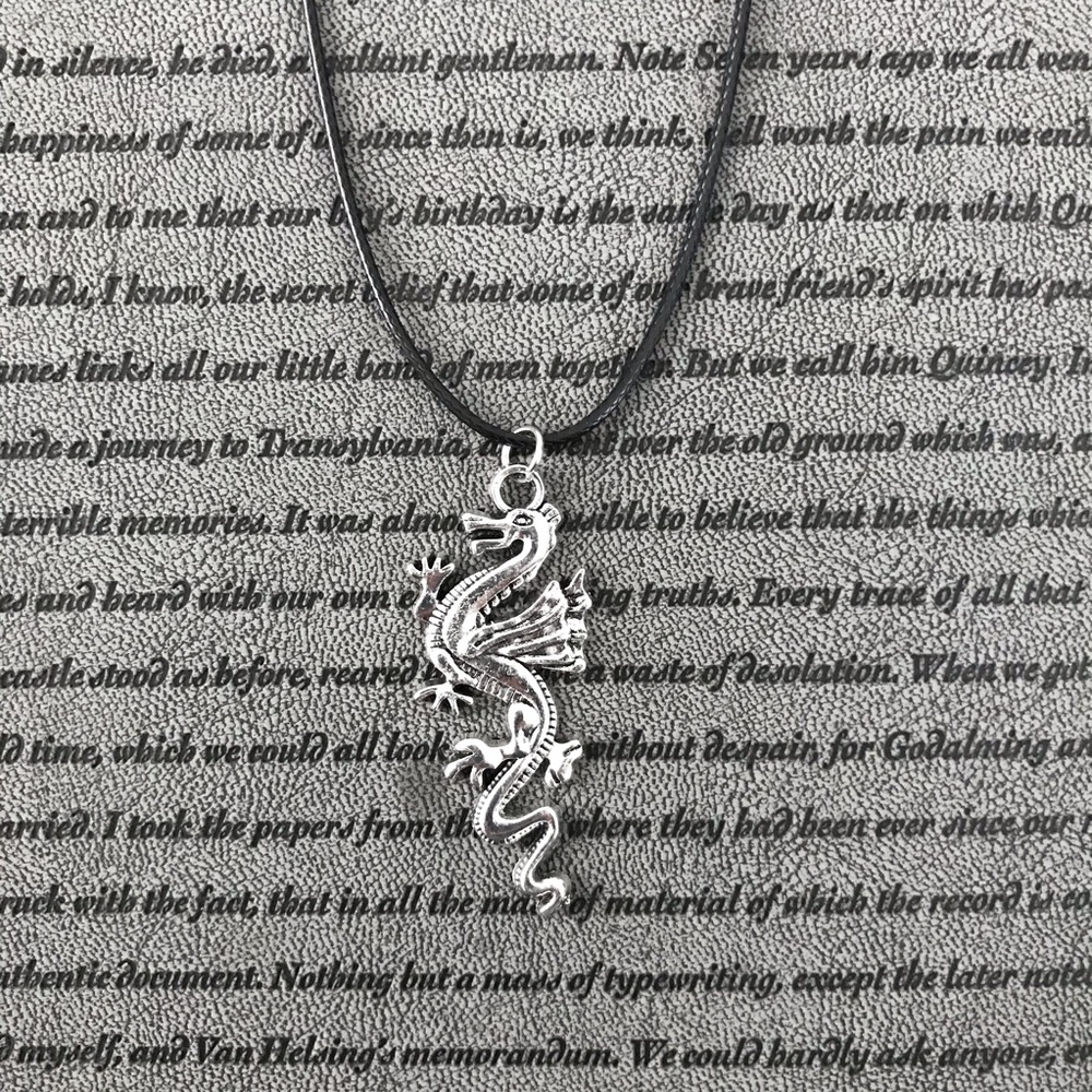 Silver Chinese Dragon Boho Hippie Pendant Necklace